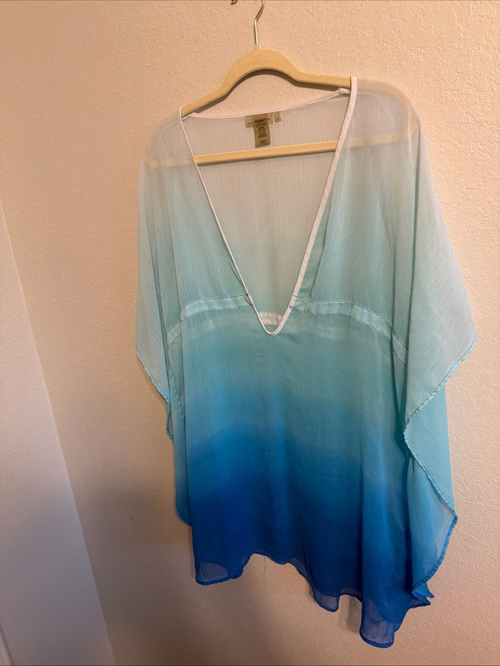 Bleu Rod Beattie Ombre Aqua to Deep Blue Sheer Swim Coverup